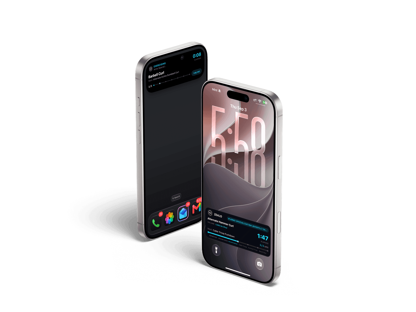 A Zealo workout running as a Live Activity on the Lock Screen and in the Dynamic Island