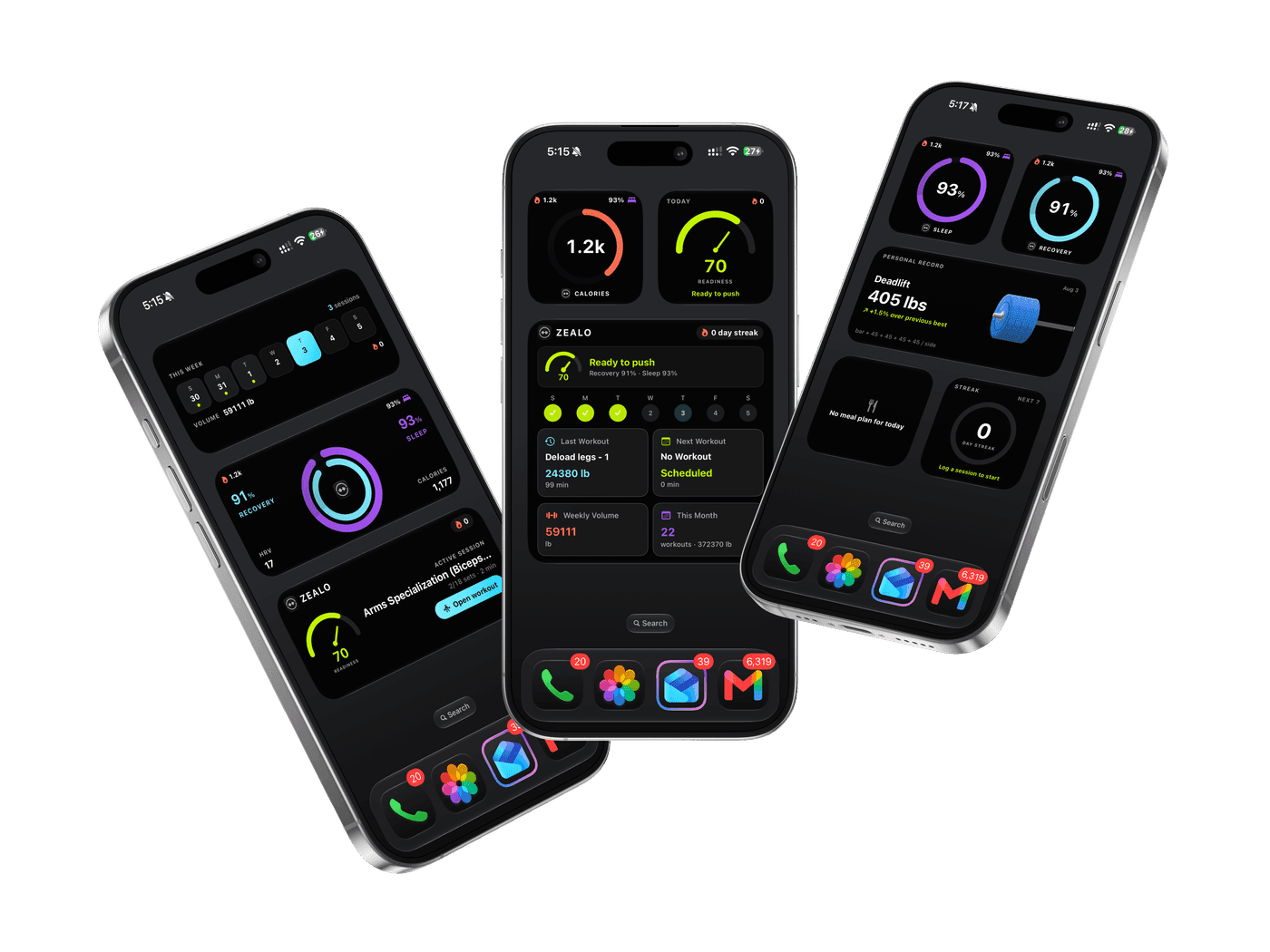 Zealo fitness widgets on iOS home and lock screen