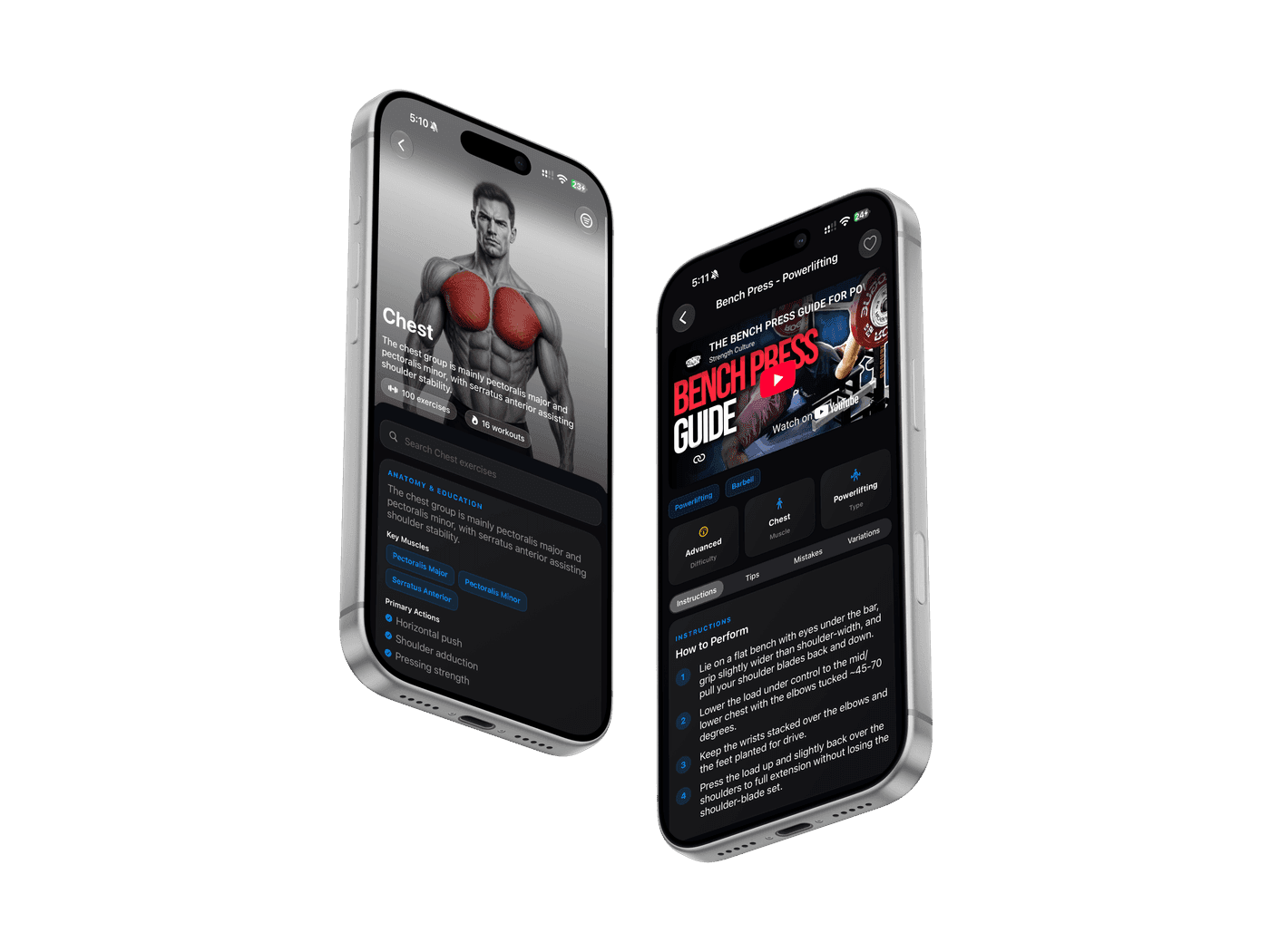 Browsing the Zealo exercise library, filtered by muscle group and equipment